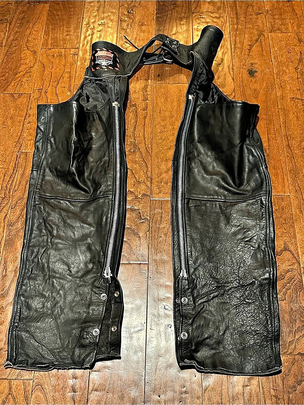 Interstate Leather Black Motorcycle Chaps XL Genuine Leather Biker